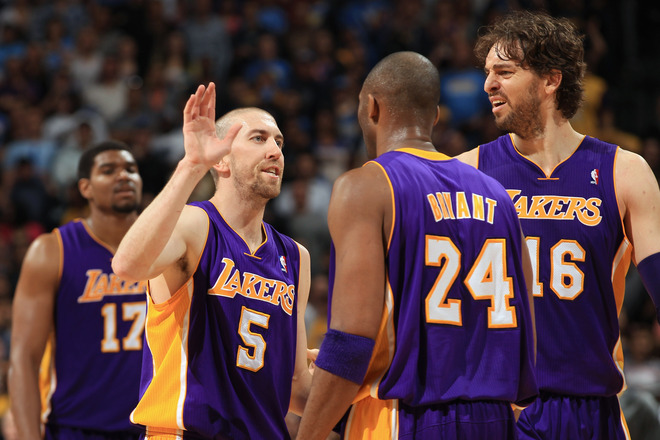 Steve Blake #5 Of The Los Angeles Lakers Celebrates