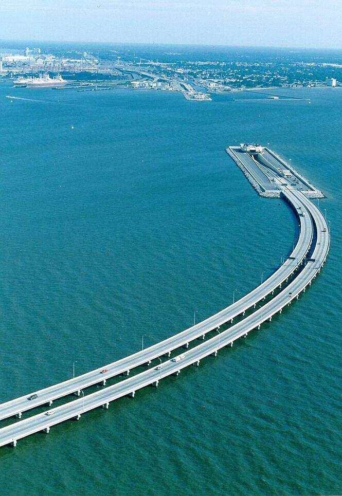 This bridge connects  Denmark and Sweden. They  made part of the bridge go  underwater to let ships  pass.