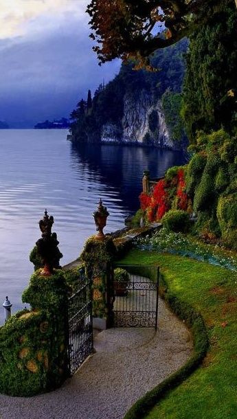 Gate opens to Lake Como,  Italy.