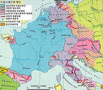 8세기 초, 프랑크왕국의 최대 영토.