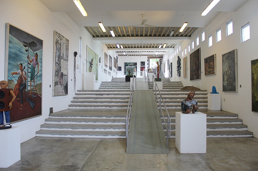 Staired exhibition room which also has a slant