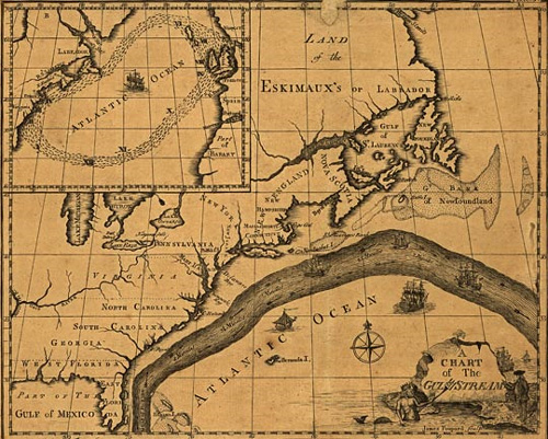 Franklin's original map of the Gulf Stream.