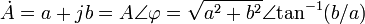\dot{A}=a+jb=A\angle{\varphi}=\sqrt{a^2+b^2}\angle{\tan^{-1}(b/a)}