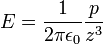 E = { 1 \over 2 \pi \epsilon_0 } { p \over z^3 }