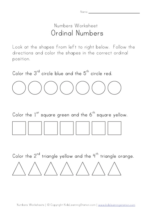 ordinal numbers printable