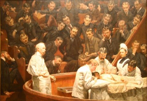 유방 수술 장면. 애그뉴 클리닉. 토머스 이킨스 그림, 1889년. ⓒ 위키백과