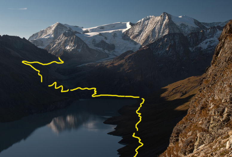The route around Lac des Dix and up over Pas de Chevres The route around Lac des Dix and up over Pas de Chèvres