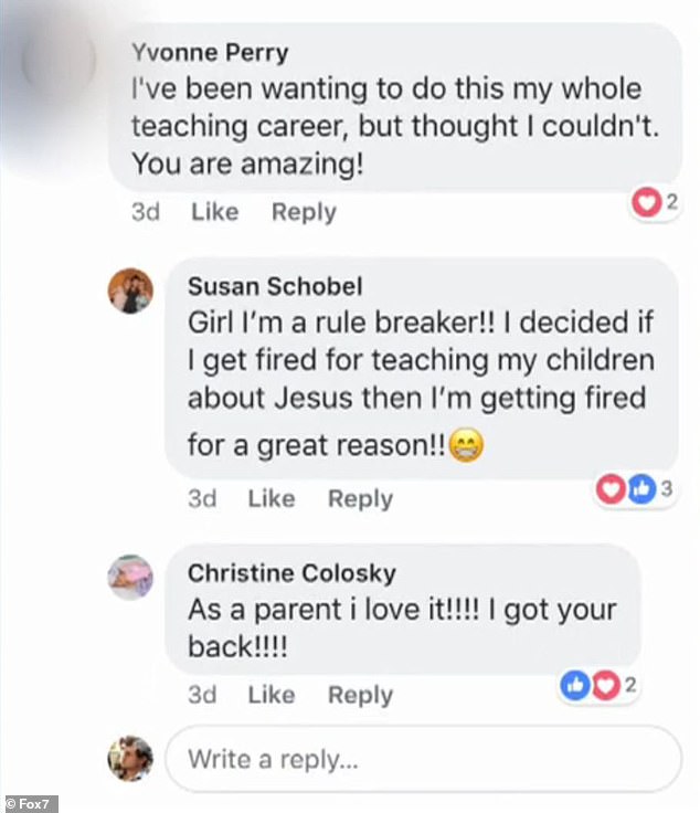 Shortly after Schobel's video was shared on Facebook, several supporters shared their thoughts on the post (pictured)