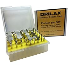 Drilax™ 50 Pcs Professional Quality High Density Diamond Drill Bit Burr Set Grit 120 50pc -Seaglass Rocks Ceramics Tile Glass Porcelain Jewelry Making Lapidary Engraving for Rotary Tools 1/8 Inch Universal Shank - Plastic Storage Case 50 Pc