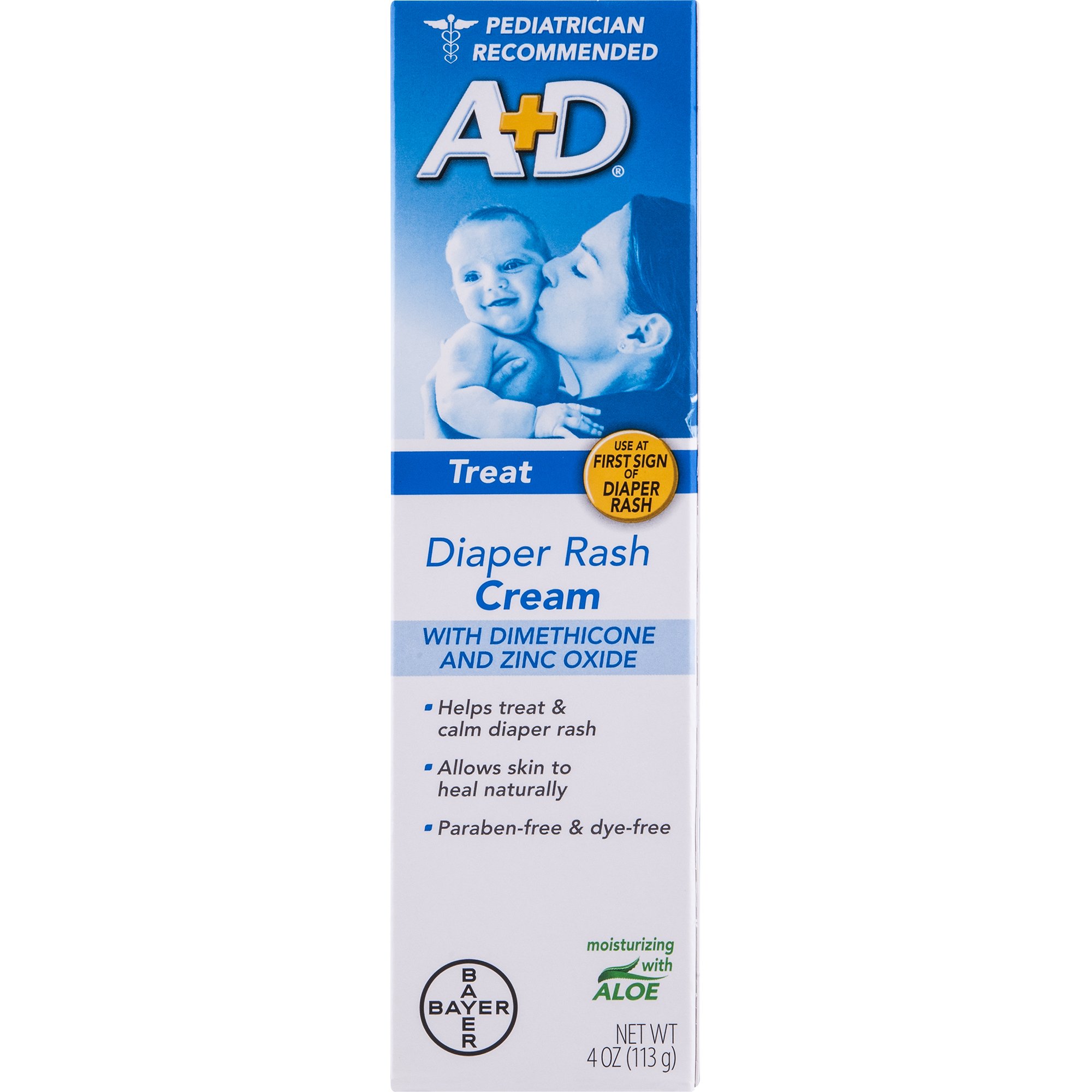 A+D Zinc Oxide Diaper Rash Treatment Cream, Dimenthicone 1%, Zinc Oxide 10%, Easy Spreading Baby Skin Care, 4 Ounce Tube