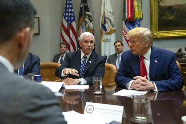 President Trump and Vice President Mike Pence participating in a coronavirus briefing Wednesday at the White House.