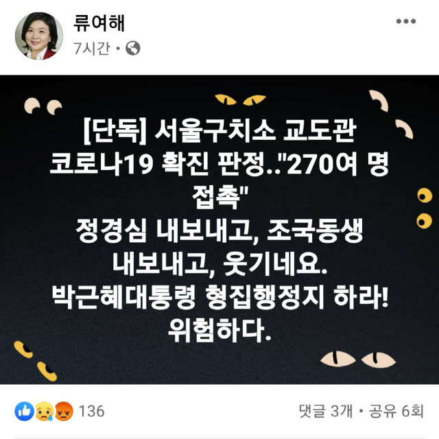 류여해 '박근혜 위험' 형집행정지 주장