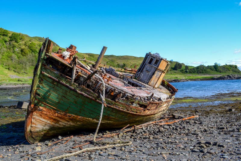 Abandoned Shipwreck Of An Old Fishing Boat. Stock Image - Image of ...