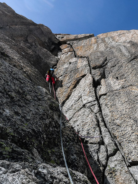 Questing up another corner, 3rd Pillar, hand traverse right at the break near the top