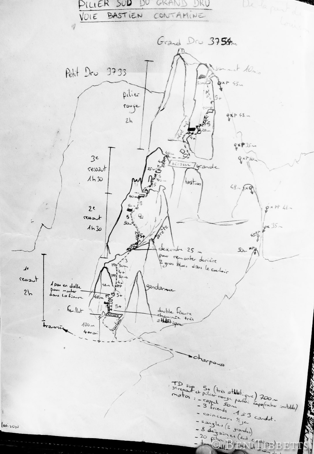 Louison’s topo of the Voie Bastien - Contamine, Grand Drus