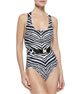 Belted Zebra-Print One-Piece Swimsuit