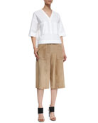 Risatanee Half-Sleeve Poplin Blouse & Gera Wide-Leg Cropped Suede Pants Risatanee Half-Sleeve Poplin Blouse & Gera Wide-Leg Cropped Suede Pants