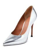 Metallic Leather Point-Toe Pump, Silver Metallic Leather Point-Toe Pump, Silver