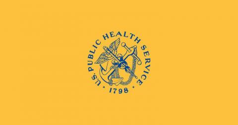 미국 공중보건국의 깃발. 로고의 닻은 항구, 날개와 뱀이 있는 지팡이는 의학을 상징하는 헤르메스의 지팡이, 노란색은 검역을 상징한다. ⓒ 위키백과 자료.