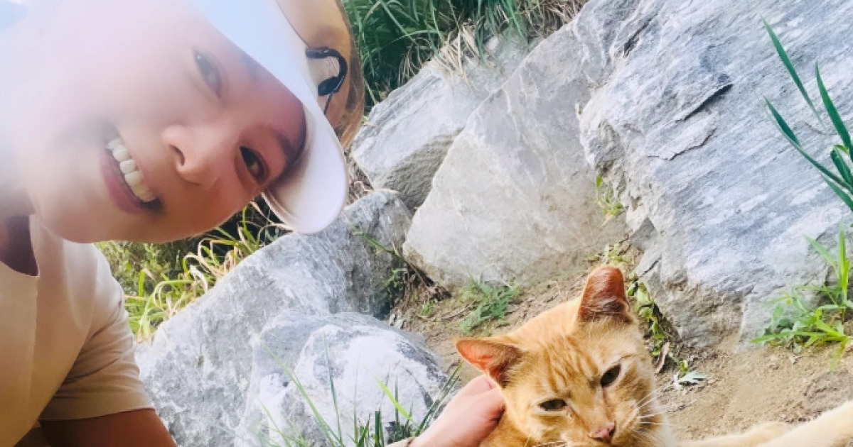 '58세' 김희애, '민낯 러닝' 중 반가운 얼굴...간식 챙겨준 길냥이 만났네 '훈훈'