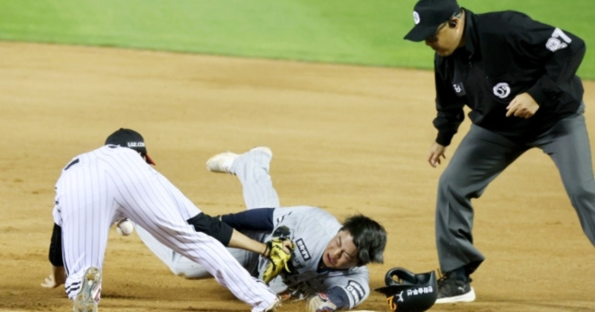 '아뿔싸!' 한화 노시환 '헤드샷' 정통으로 맞고 그 자리에 쓰러졌다... 던진 투수는 퇴장 '천만다