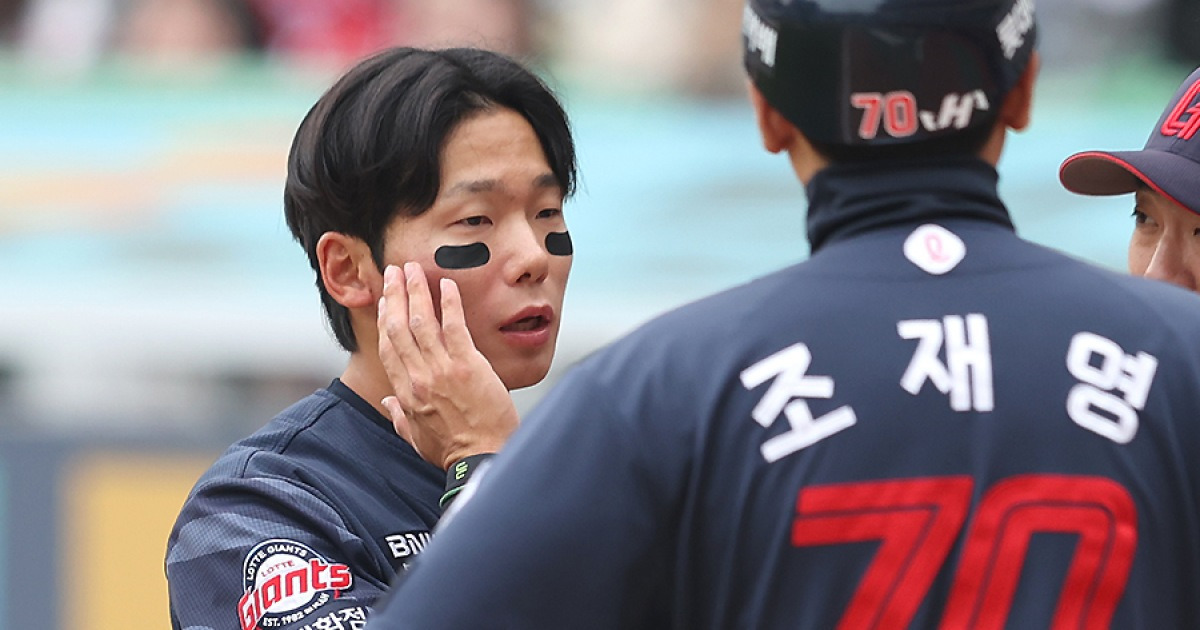 롯데 악바리 감동 투지, 헤드샷 맞고도 경기 남으려고 하다니… ‘전민재 악몽’ 피해야 하는데