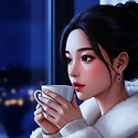애니-커피 마시는 여인