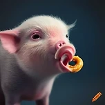 A cute little pig eating a donut as soon as it wakes up 했는디 이미지