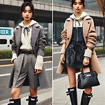 헌터 장화를 신고 최신 스트릿 패션을 한 한국 여성을 그려달라고 해보았다... 이미지