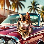 stylish cat lounging on a car 이미지