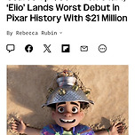 [엘리오] 픽사 역대 최악의 오프닝 성적 이미지