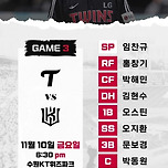 한국시리즈 3차전 엘지 트윈스 라인업 이미지