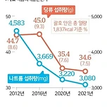 한국인 일일 나트륨, 당류 섭취량 변화 이미지