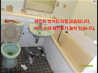 페인트 벗겨진 욕조,타일 ..