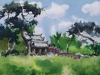 최병화수채화(소나무풀경)