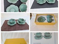 강진청자 매화꽃찻잔,동백..