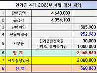 한기금 4월 매출현황 보고