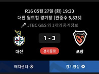 대전 vs 포항 공식 관중수..