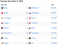 11/9 일요일 경기 일정 및..