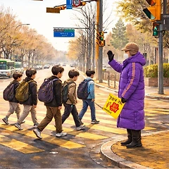 보라색 코트의 교통안전지킴이 썸네일