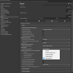 Unity-Player Setting에서 Deafult Orientaiton