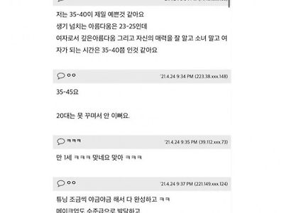 여자가 생각하는 여자가 가장 예쁠 나이...