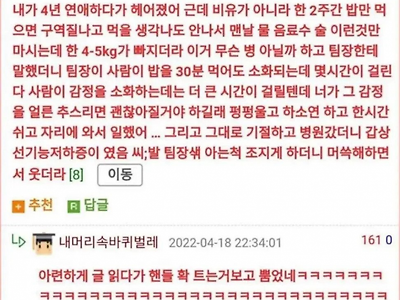 4년 연애의 이별 후 식음을 전폐하다가 기절까지 한 사람.jpg