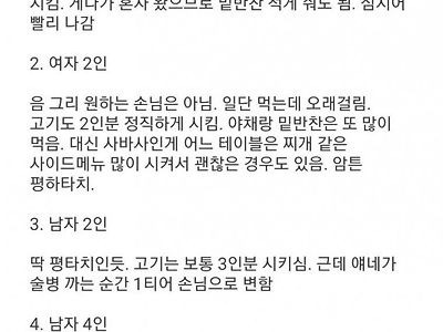 고깃집 손님 유형별 특징