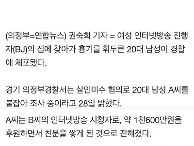 여성 BJ 집 찾아가 흉기 휘두른 20대 남성