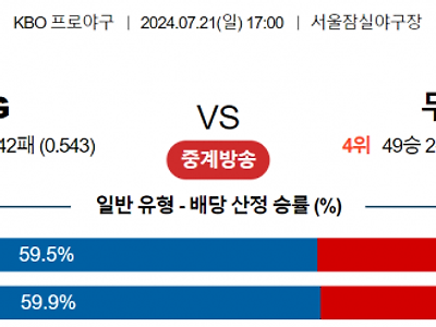 7월 21일 17:00 KBO LG : 두산