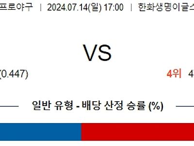 7월 14일 KBO 분석 17:00 한화 vs LG