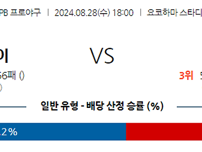 8월 28일 NPB 요코하마 힌신 한일야구분석 무료중계 스포츠분석