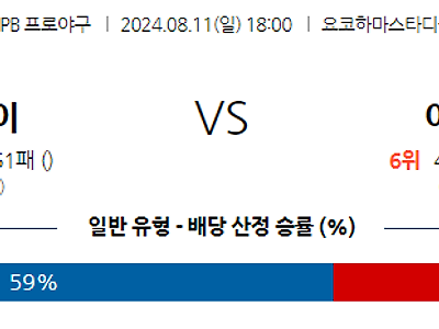 8월 11일 NPB 요코하마 야쿠르트 한일야구분석 무료중계 스포츠분석