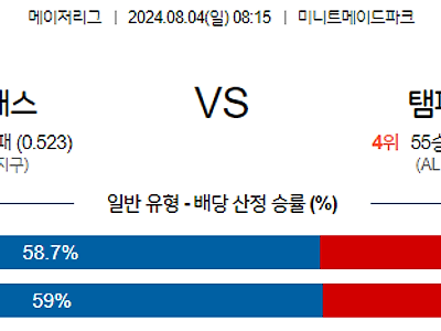 8월4일 MLB 휴스턴 탬파베이 해외야구분석 무료중계 스포츠분석